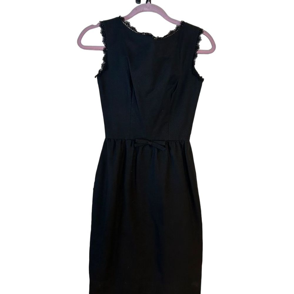 Lanz Originals Women's Black Scalloped Edge Dress Front Bow Size 7 Vintage 50's